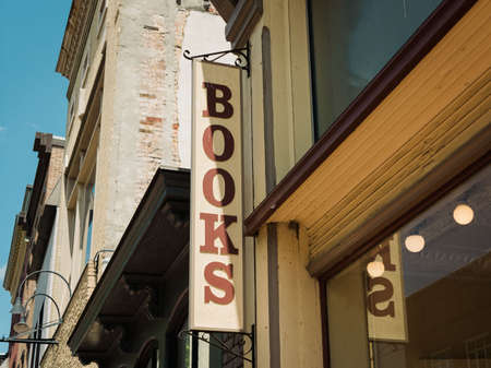 Bookstore sign in downtown Cumberland, Marylandの写真素材