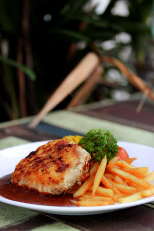 pork chop steak with french fries
