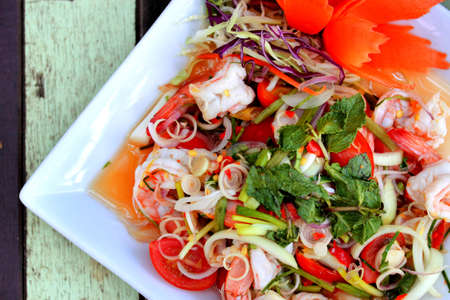 Thai food spicy salad with shrimpの写真素材