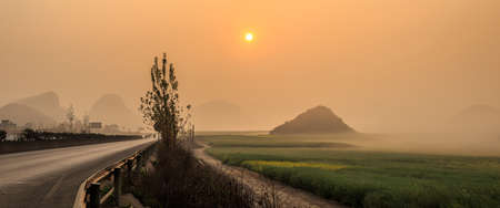 Beautiful yellow field full of rapeseed in Luoping at Yunnan of Chinaの写真素材