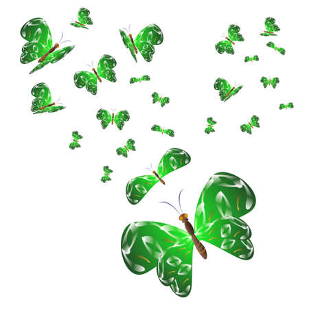 beautiful green butterflies, isolated on a whiteのイラスト素材