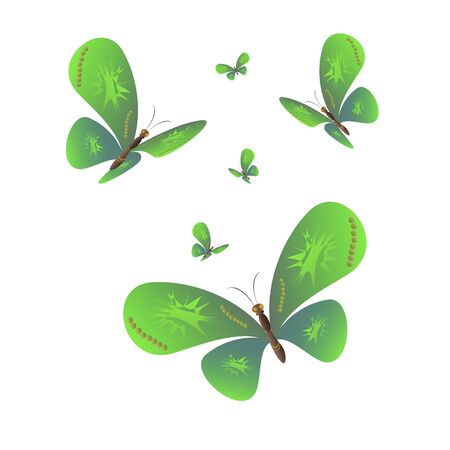 Beautiful green butterflies illustration.のイラスト素材