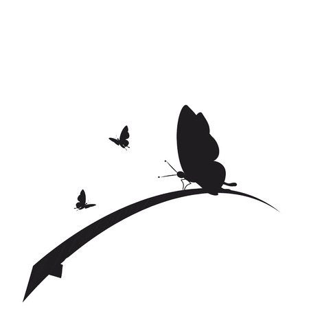 Silhouette,beautiful butterflies, isolated on a whiteのイラスト素材
