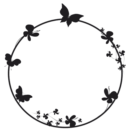 Beautiful black flowers and butterflies, isolated on  whiteのイラスト素材