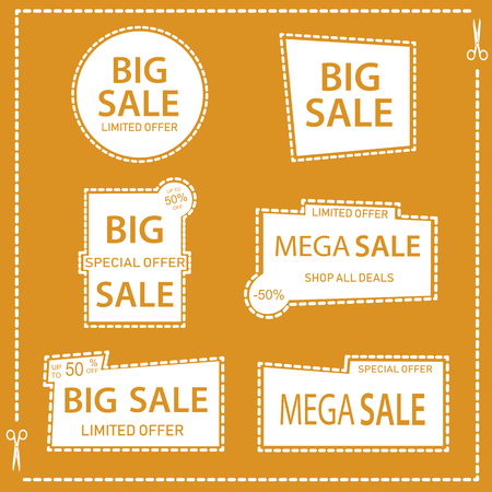 Sale banners, scissor line, discount coupon, tag, cut.のイラスト素材