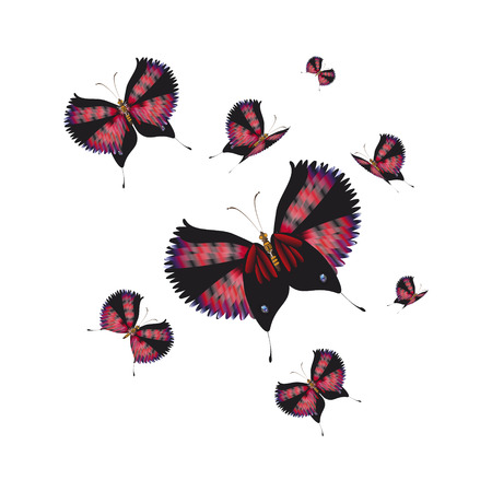 silhouette,beautiful butterflies, isolated on a whiteのイラスト素材