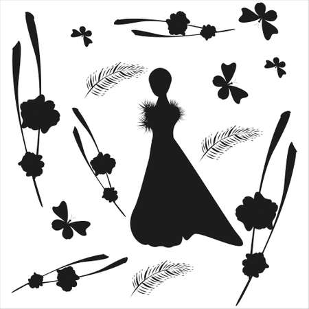 beautiful black flowers, isolated on a whiteのイラスト素材