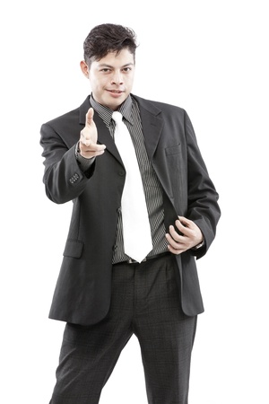 Businessman is showing hand gestureの写真素材