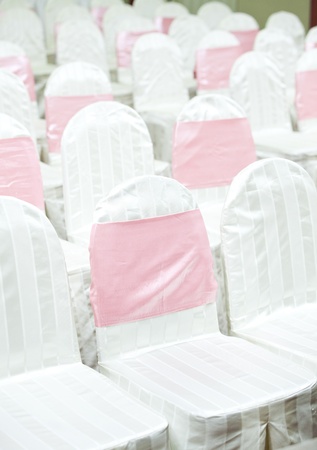 Preparation of wedding chairs before guest arriveの写真素材