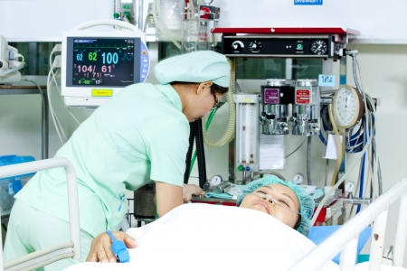 Nurse with patient on a gurneyの写真素材