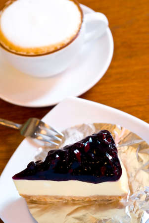 Blueberry cheesecake with coffeeの写真素材