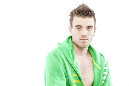 Handsome male in green hoodieの写真素材