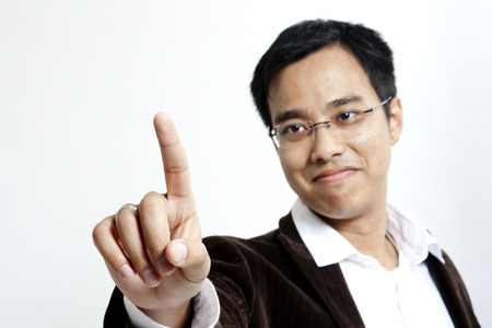 Businessman touching with fingerの写真素材