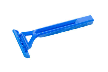 Blue men razor, isolated on white background and clipping pathの写真素材