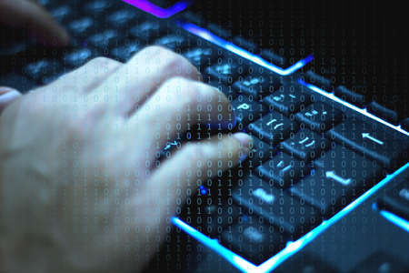 Cyber, Men's hand on the keyboard who are hacking the security system.の写真素材