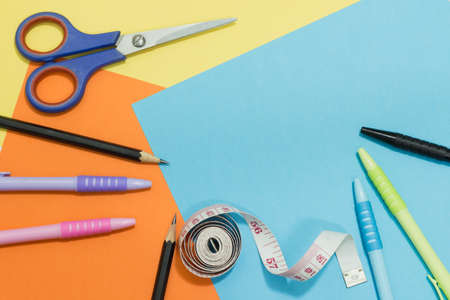 School supplies on Colorful paperの写真素材