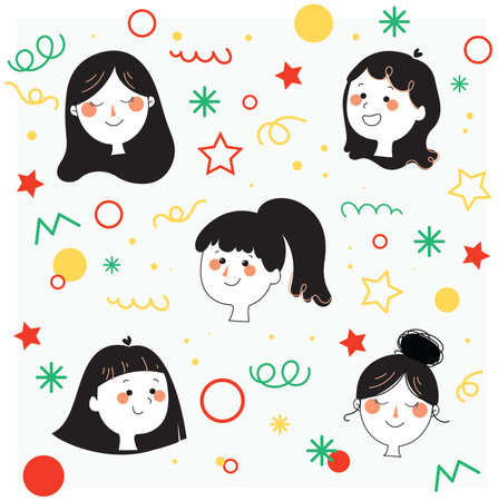 Seamless pattern with cute girls. Vector illustration for your designのイラスト素材