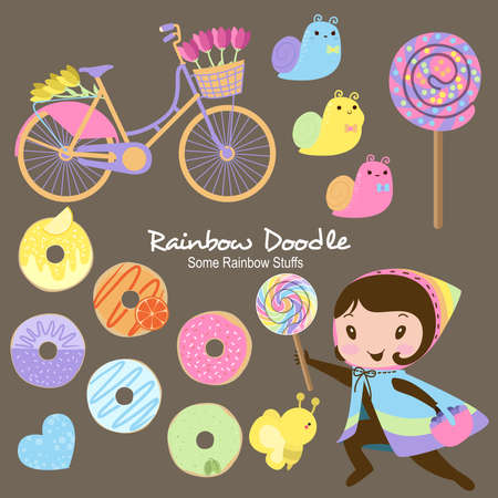 Colorful illustration of so many cute thingsのイラスト素材