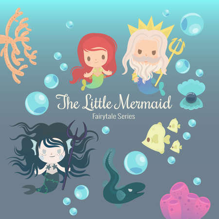 cute characters illustrations from the story the little mermaidのイラスト素材