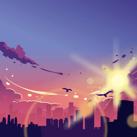Abstract sky background illustrations to cheer up your advertising projects with warm and peace atmosphere, breeze wind, and pretty birdsの写真素材