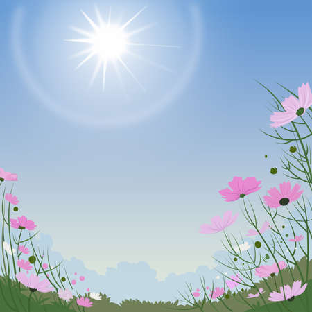 Abstract sky background illustrations to cheer up your advertising projects with warm and peace atmosphere, breeze wind, and pretty birdsの写真素材