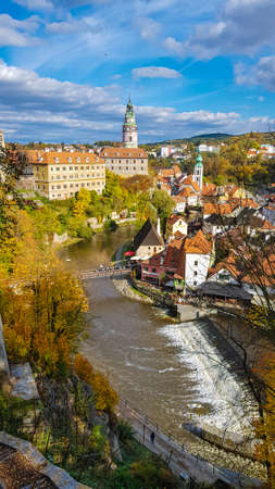 Panorama of the city of Cesky Krumlov in autumnの写真素材