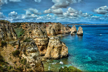 Rocky picturesque coast in the Algarve, Portugalの写真素材
