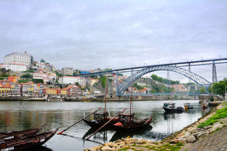 Ships with barrels of wine on the Duoro River in Portoのeditorial素材
