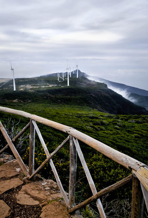 Windmills for electric power production, Madeiraの写真素材