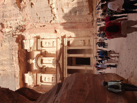 View of the Treasury at Petra, Jordan. Petra is one of the New Seven Wonders of the World.の写真素材