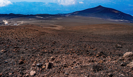 Panoramic view of the Etna volcano in Sicily.の写真素材