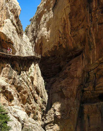 El Caminito del Rey a pathway along the walls of a gorge in El Chorro, near MÃ¡laga, Spainの写真素材