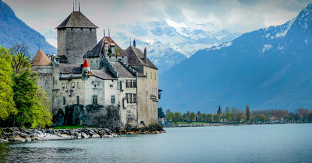 Panoramic view of a castle in Switzerland.