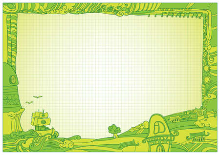 Green diploma background with doodle elements for childrens  CMYK のイラスト素材