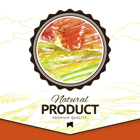 Abstract watercolor vector eco food label. Ecology scetch illustration.のイラスト素材