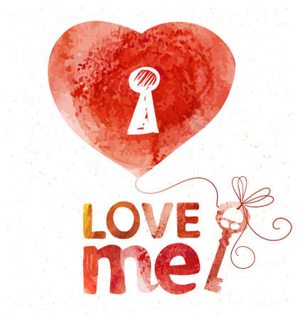 Vector watercolor love card.  Sketch style drawing. Love me and Valentine's congratulation design elements.のイラスト素材