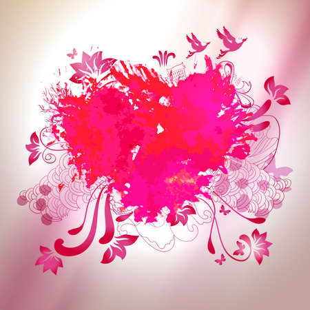 Vector watercolor heart. Romance sketch drawing elements. Valentines vintage concept.のイラスト素材