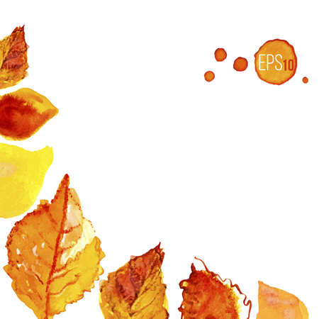 Autumn leaves corner. Watercolor vector drawing design elements.のイラスト素材