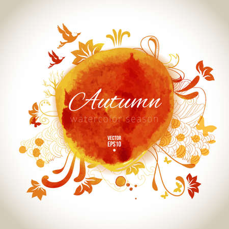 Vector watercolor label. Autumn art design elements.のイラスト素材