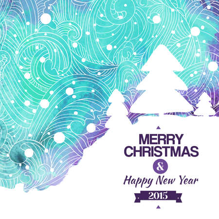 Merry christmas watercolor winter drawing background. のイラスト素材