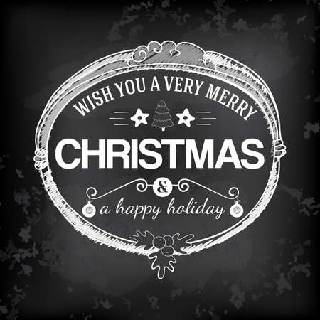 Typography chalk vector. Xmas hand drawing label. Merry christmas sketch elements.のイラスト素材