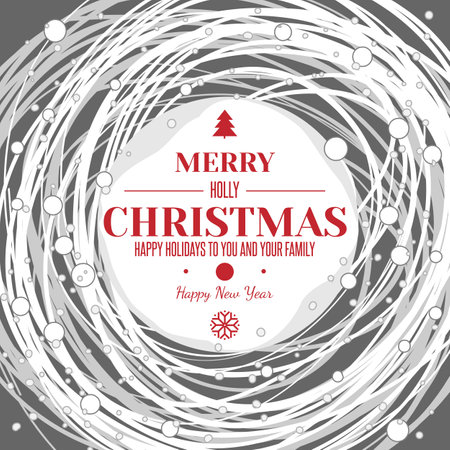 Holidays typography at abstract winter background. Greeting card illustration.のイラスト素材