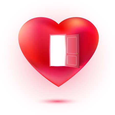 Vector heart with open door. Sweet love and invitation concept. Valentines illustration. Waiting love idea.のイラスト素材