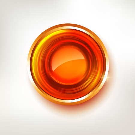 Vector abstract circle badge. Hot gold award illustration. Empty desig element with lights and realistic shadow.のイラスト素材