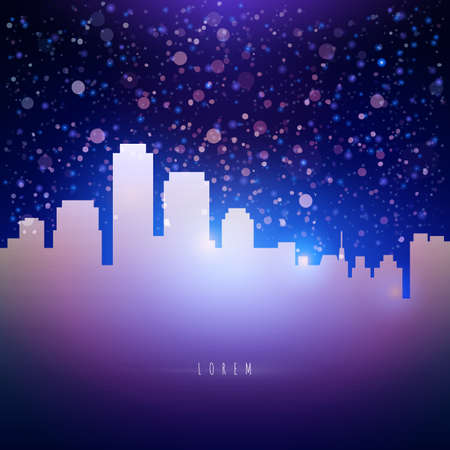 Darc blue city sky with stars background. Vector illustration for party invitation and touristic offer.のイラスト素材