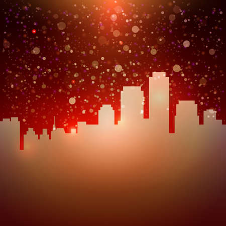 Dark red city sky with stars background. Vector illustration for hot party invitation and magic touristic offer design.のイラスト素材