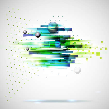 Abstract green technology geometric vector illustration. Linear elements spot. Modern spring design. Eco friendly business symbol.のイラスト素材