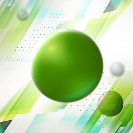 Big green ball at geometric background. Abstract science illustration. Molecule wallpaper.のイラスト素材