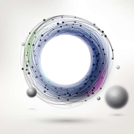 Hand drawing swirl drawing label with particles. Abstract vector circle. Linear sketch logo, ring art. Pen graphics outline element.のイラスト素材