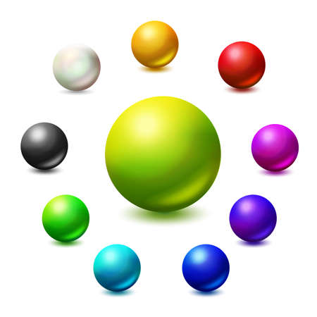 All colors and monochrome spheres. Colorfull vector palett. Bright colors realistic ball set.のイラスト素材